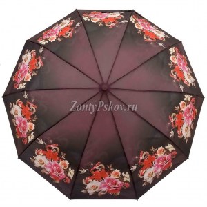 Зонт женский с цветами, полуавтомат, Zicco, арт.2022-1